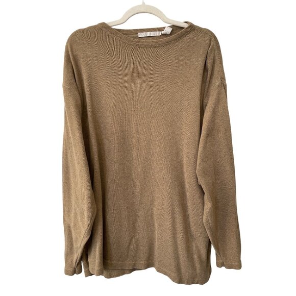 Perry Ellis Sweater Size Large Crewneck Long Sleeve Pullover Cotton Knit Neutral - Picture 1 of 6